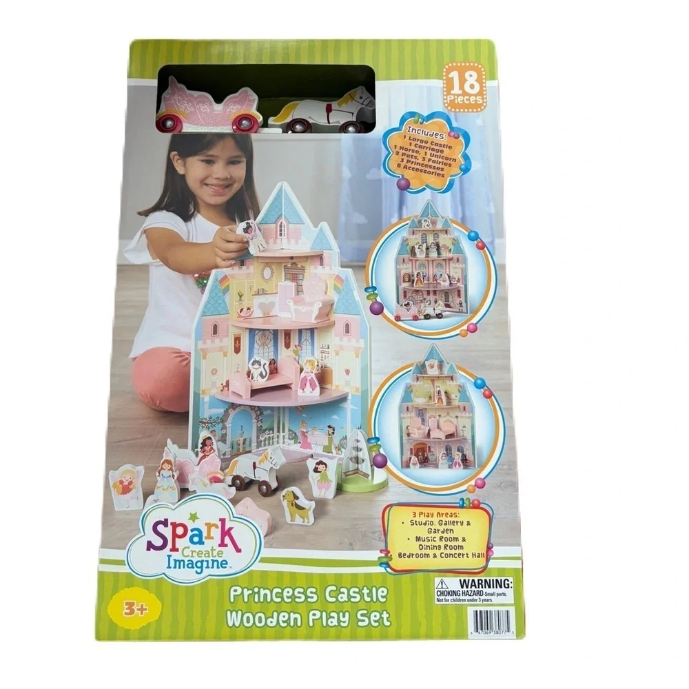 Spark Create Imagine Princess Castle Playset Carriage Wooden Toy NEW